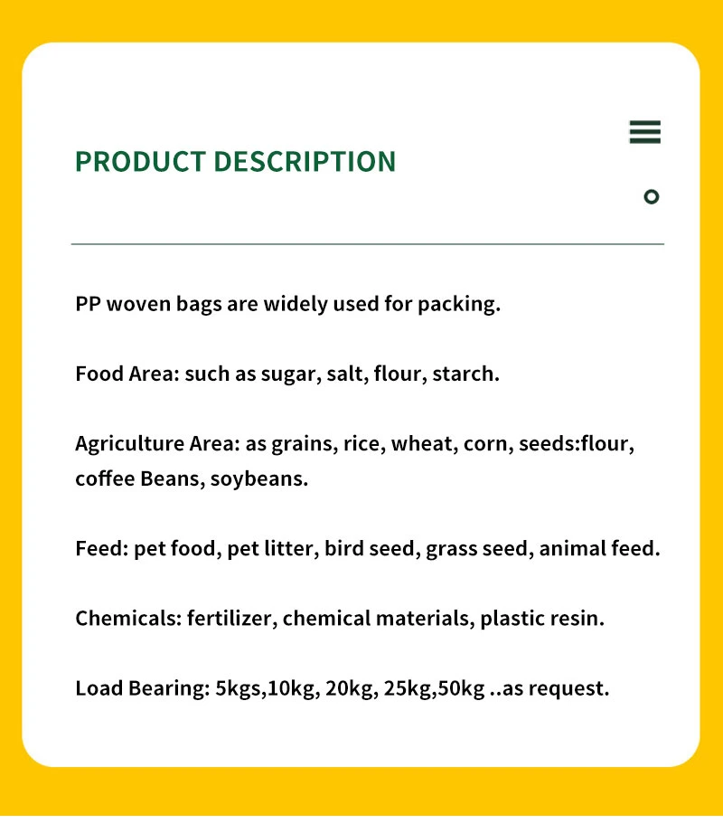 Sugar Grain Rice Flour Food Fertilizer Seed Feed Polypropylene Laminated Coated Packing 25kg 50kg 100kg PP Woven Bags Tote Bag